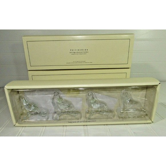 3 Sets Pottery Barn Partridge Place card Holders Set 4 Christmas Holiday Crystal - Picture 4 of 8